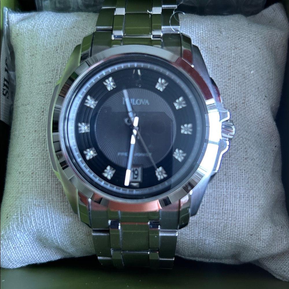 Bulova Stainless Steel Watch with Black Dial